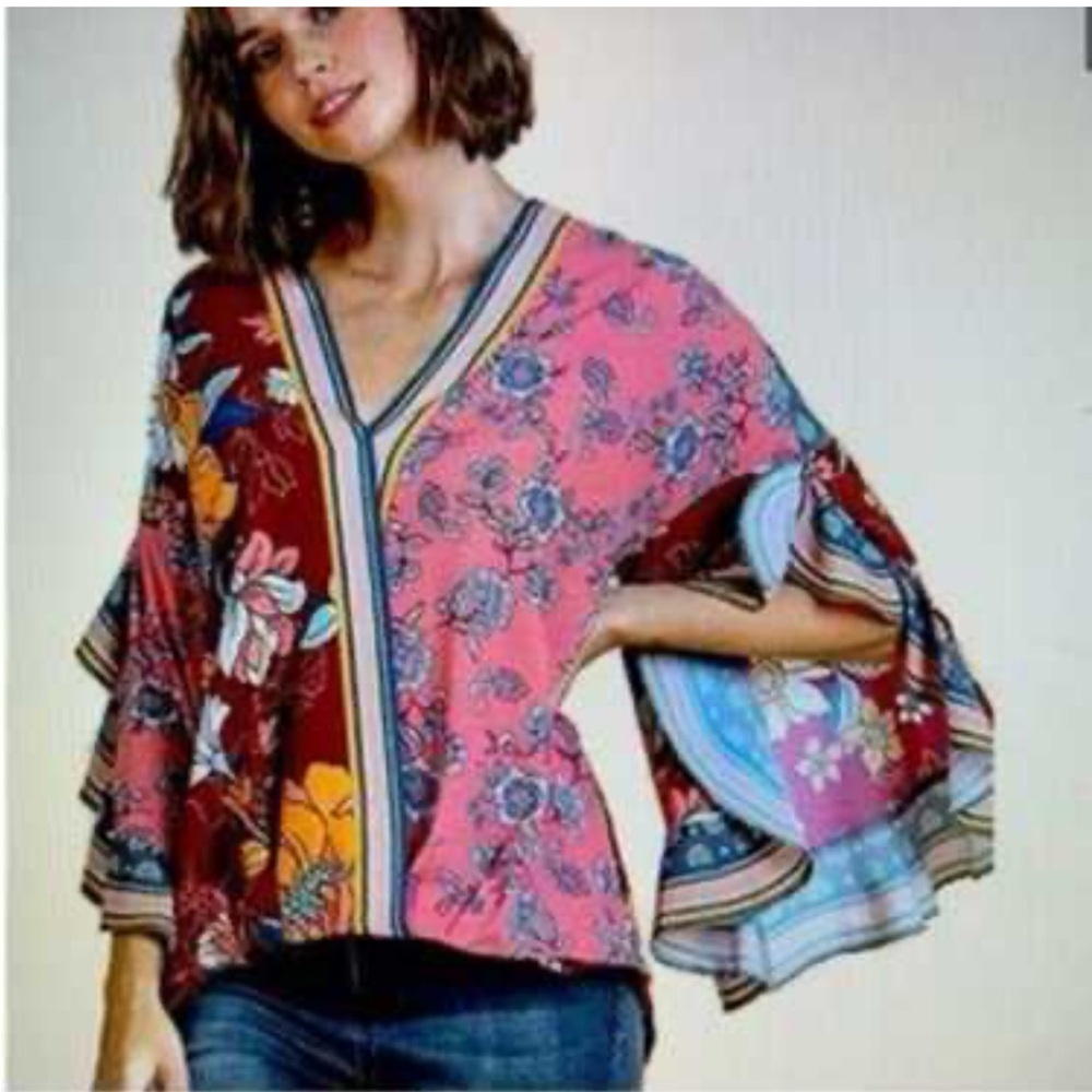 Umgee Floral V-Neck Women's Blouse - Picture 8 of 8